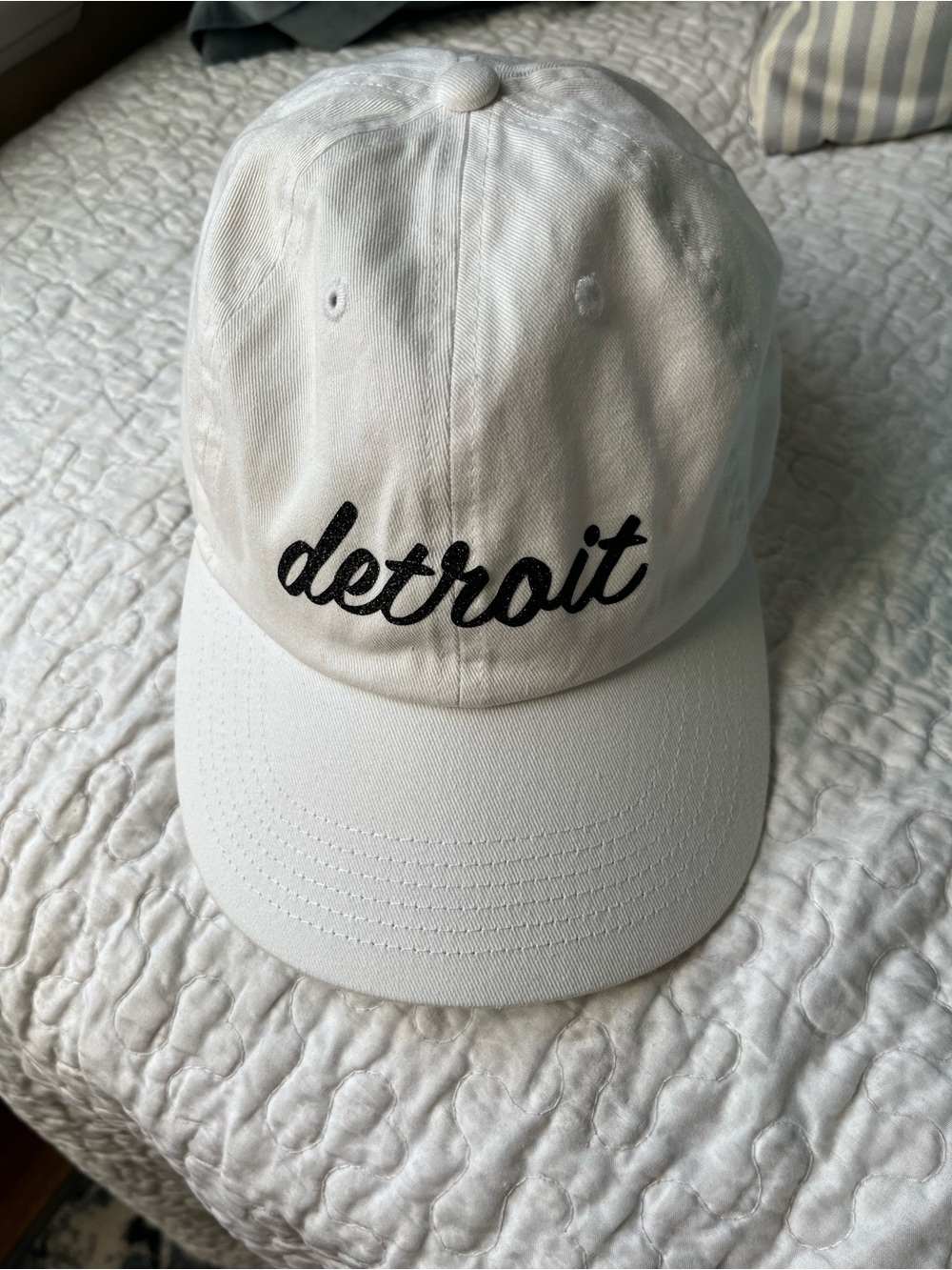 White 'Detroit' Script Baseball Cap